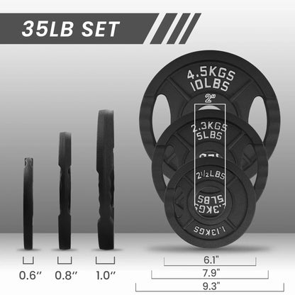 Durable Cast Iron Weight Training Plates, 2" 35 lb Set